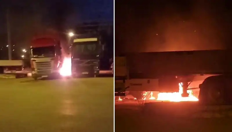 Park Halindeki Tırlara Korkunç Saldırı: Güvenlik Kameraları İfşa Etti!